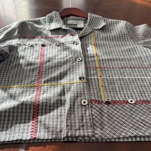 Koret Black and White Plaid Blouse with Red and Yellow Accents
